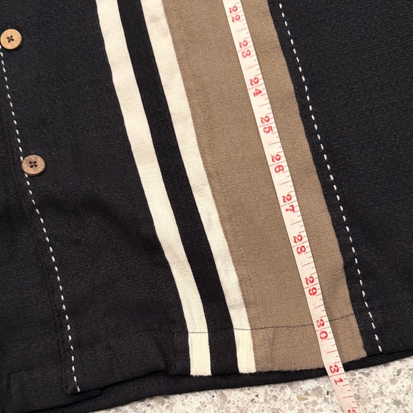 Men's Black Short-Sleeve Button-Down Camp Collar Stripped Shirt Large - Picture 4 of 6